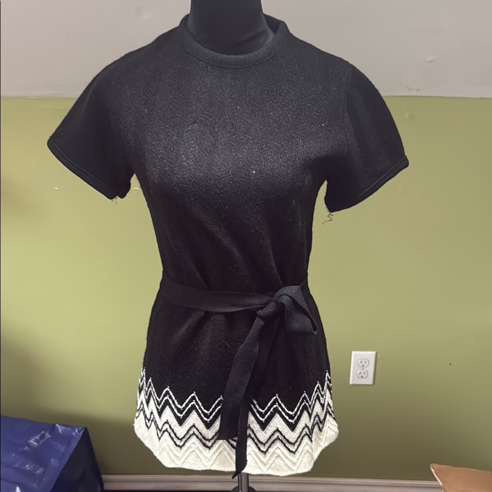 Black and White Women's Top with Belt